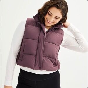 FLX Puffer Vest Women XS Cropped Plum Sleeveless Active Outdoor NWT